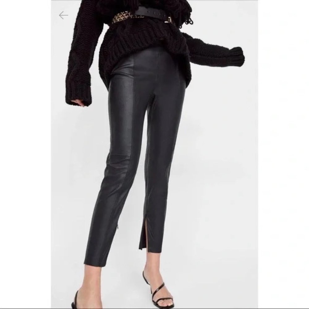 Zara Basic Black Faux Leather Leggings sz small